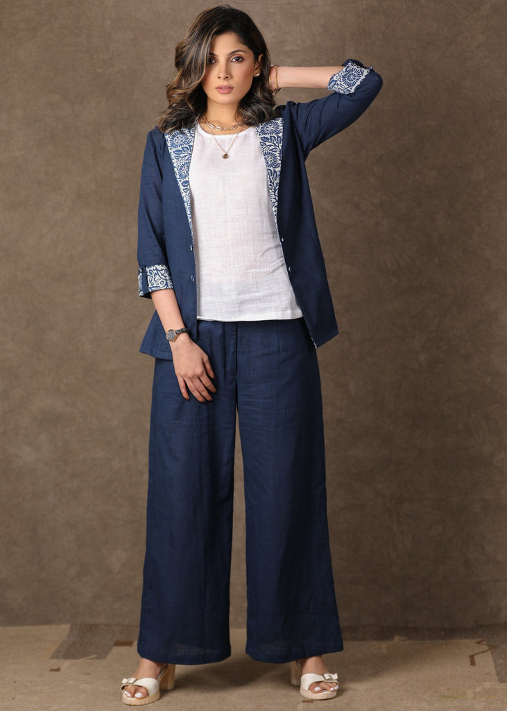 Indigo Blazer Jacket with White Top - 2 Piece (Jacket & Inner Set) Pants Optional