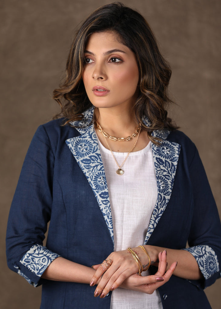 Indigo Blazer Jacket with White Top - 2 Piece (Jacket & Inner Set) Pants Optional