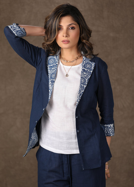 Indigo Blazer Jacket with White Top - 2 Piece (Jacket & Inner Set) Pants Optional