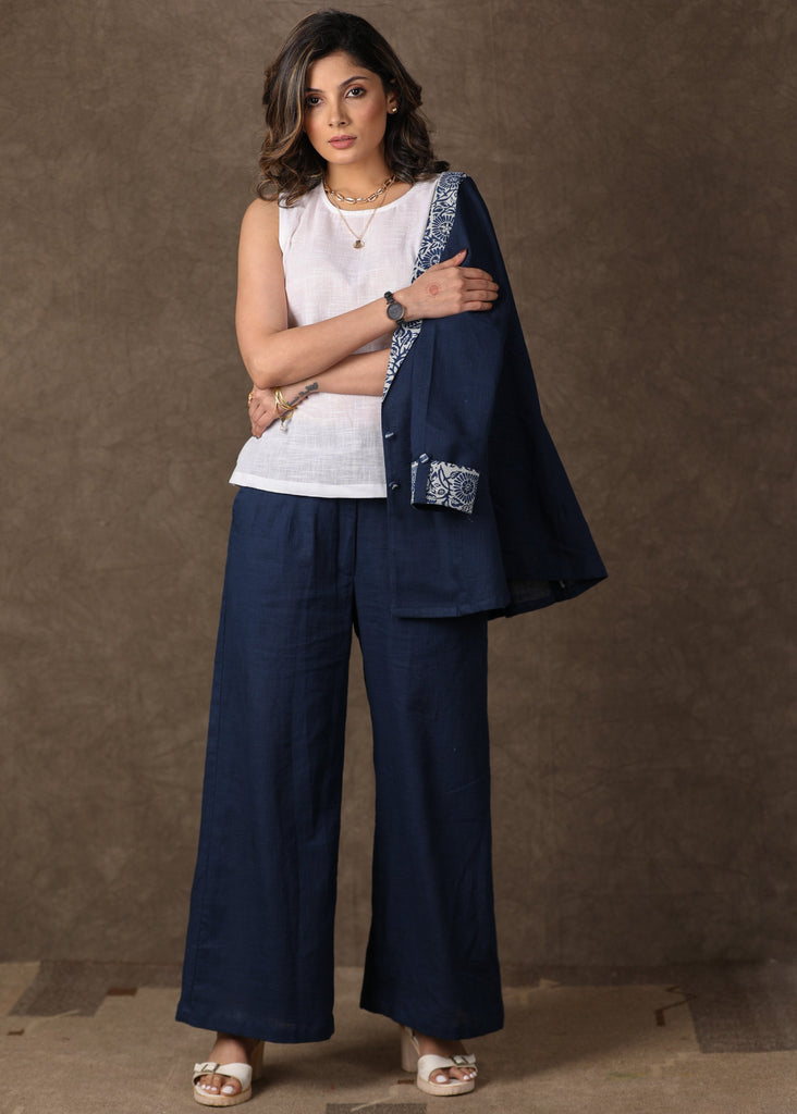 Indigo Blazer Jacket with White Top - 2 Piece (Jacket & Inner Set) Pants Optional