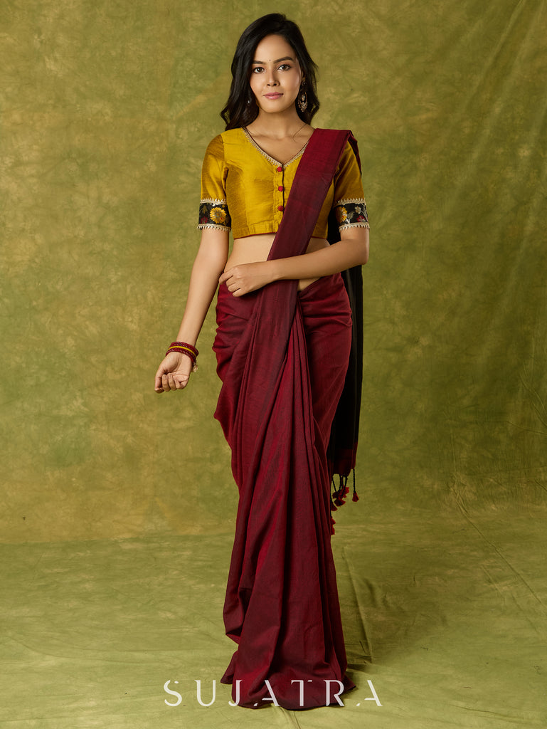 Mustard Banarasi combination blouse with a touch of tradition