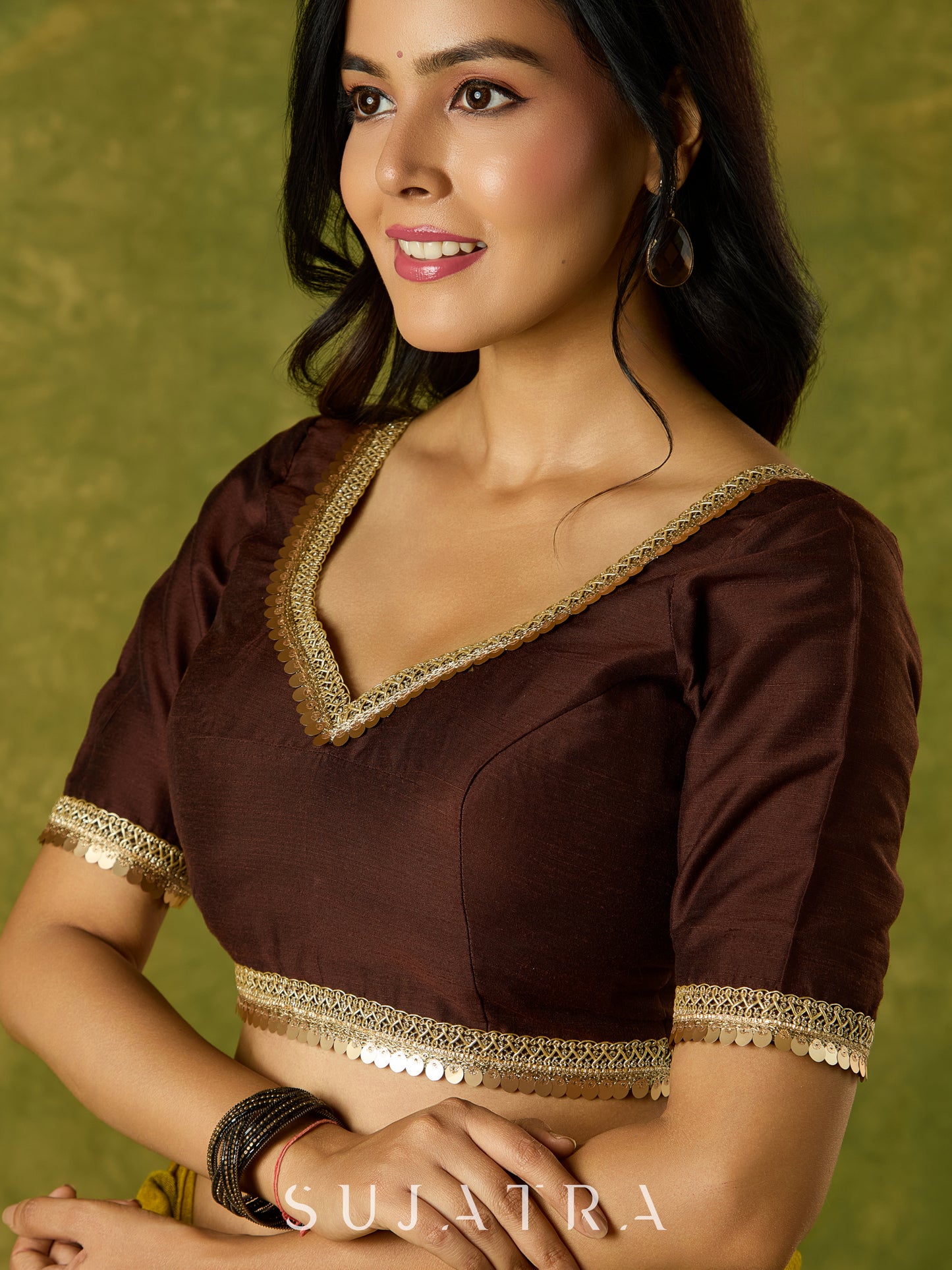 Beautiful coffee brown cotton silk festive blouse