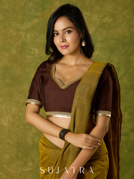 Beautiful coffee brown cotton silk festive blouse