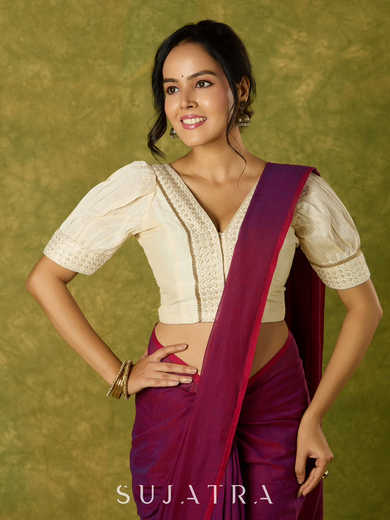 Elegant off white cotton silk blouse.