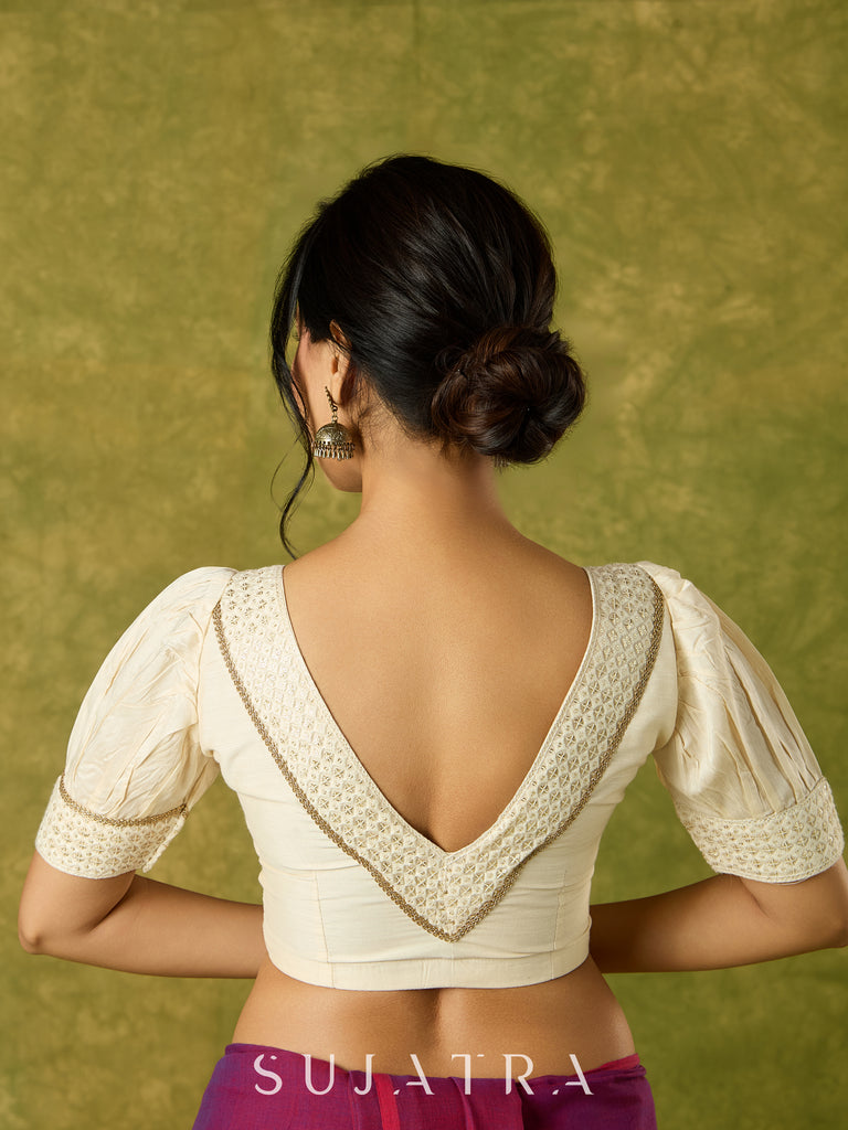 Elegant off white cotton silk blouse.