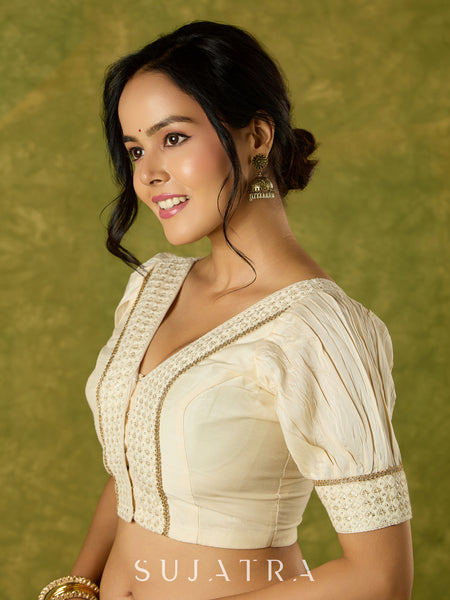 Elegant off white cotton silk blouse.