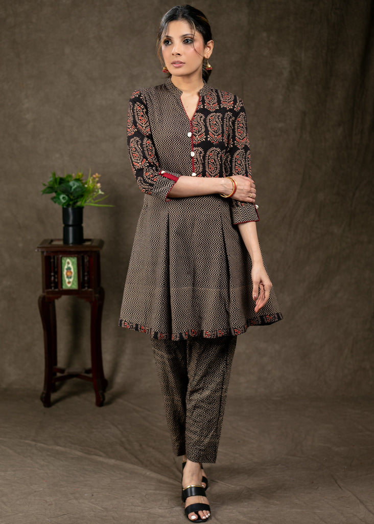 Stylish Ikat and Ajrakh Combination Pleated Tunic