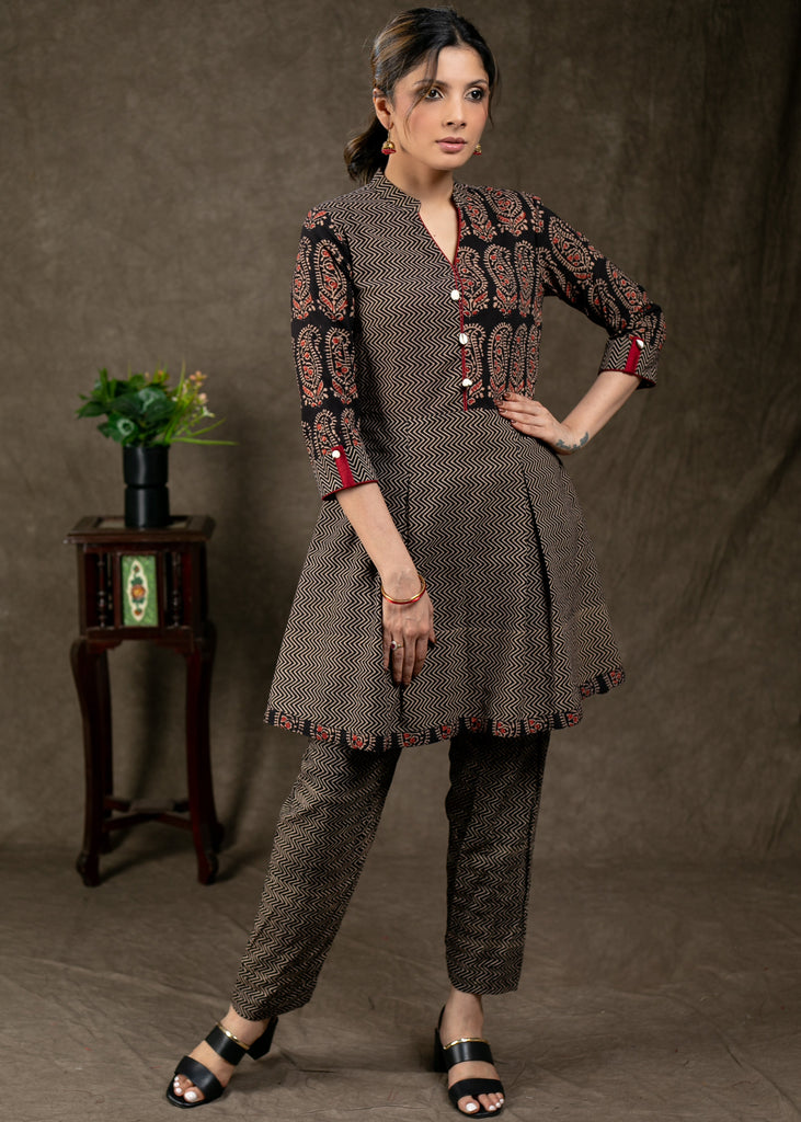 Stylish Ikat and Ajrakh Combination Pleated Tunic