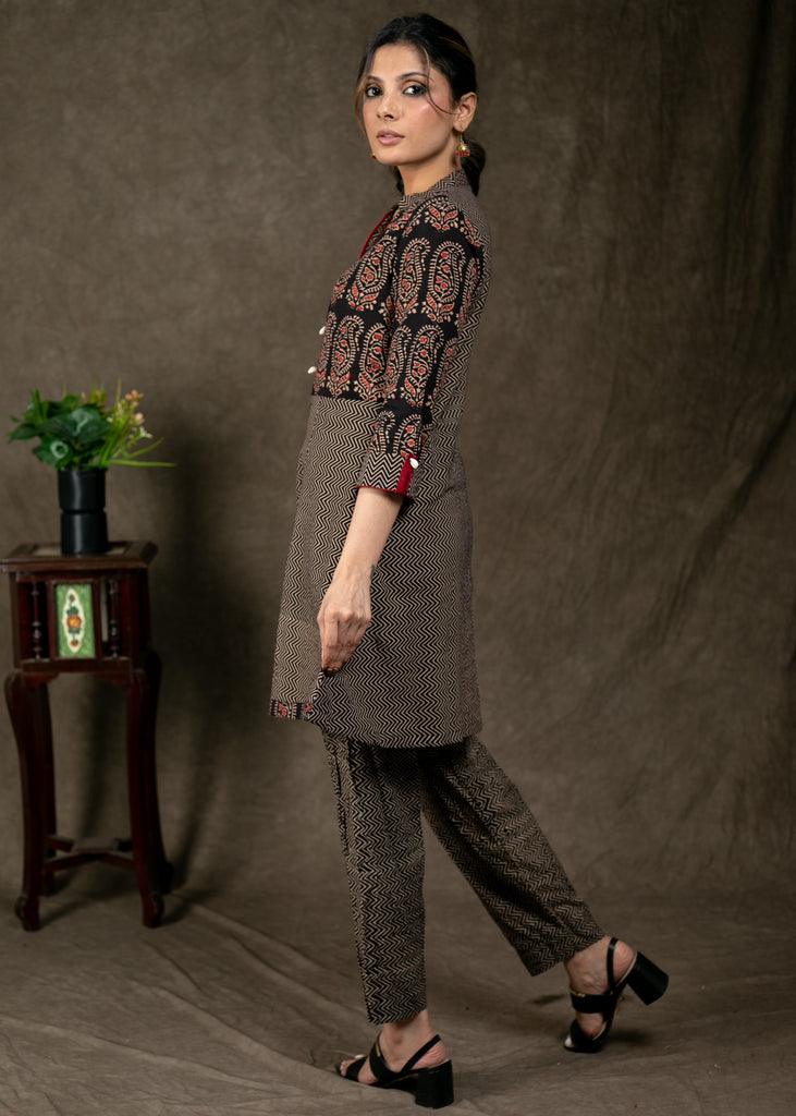 Stylish Ikat and Ajrakh Combination Pleated Tunic