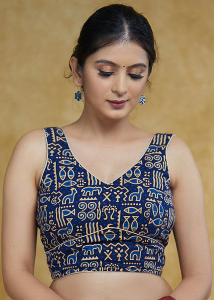Blue Ajrakh Butta Print Dress