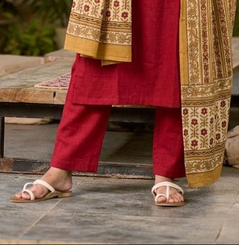 Radiant Red Cotton Tailored Fit Pants