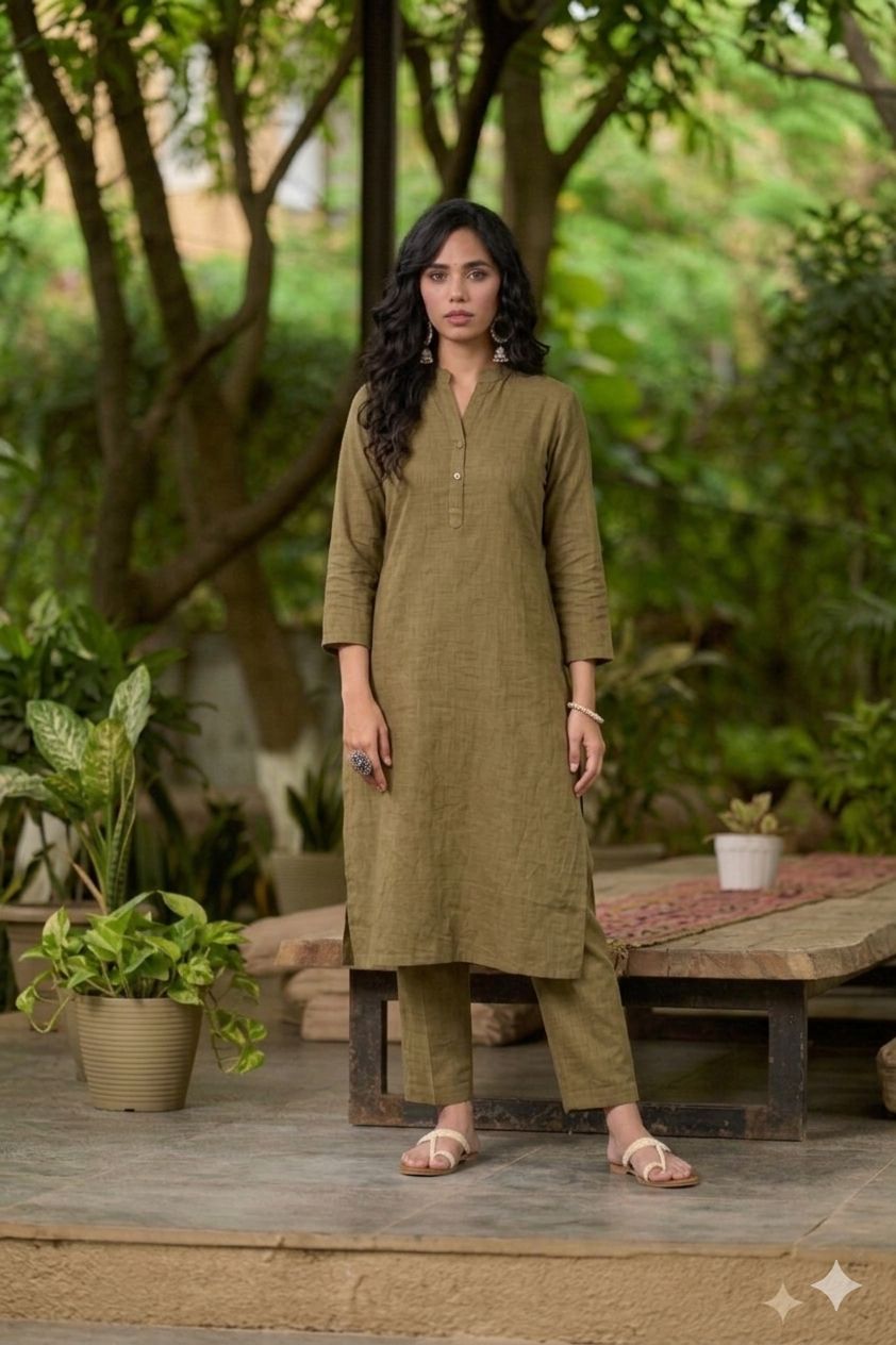 Effortless Beige Cotton Kurta Cotton with Collar & Front Pleat
