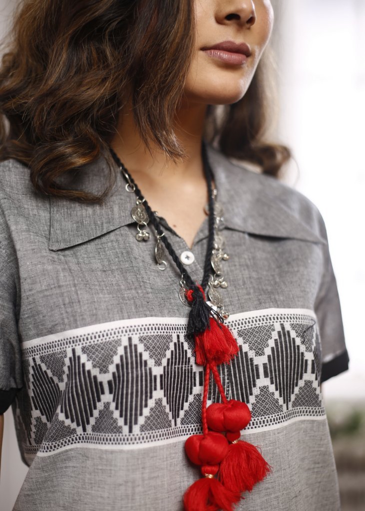German silver coin tassels with beautiful red striking tassels Necklace - Sujatra