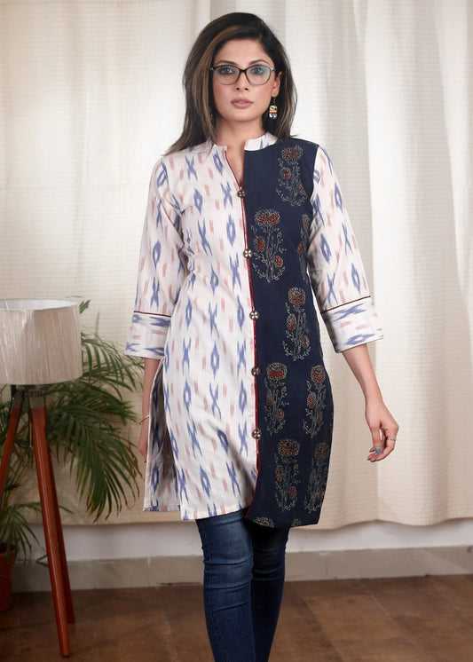 Exclusive Ikat & Ajrakh combination cotton tunic