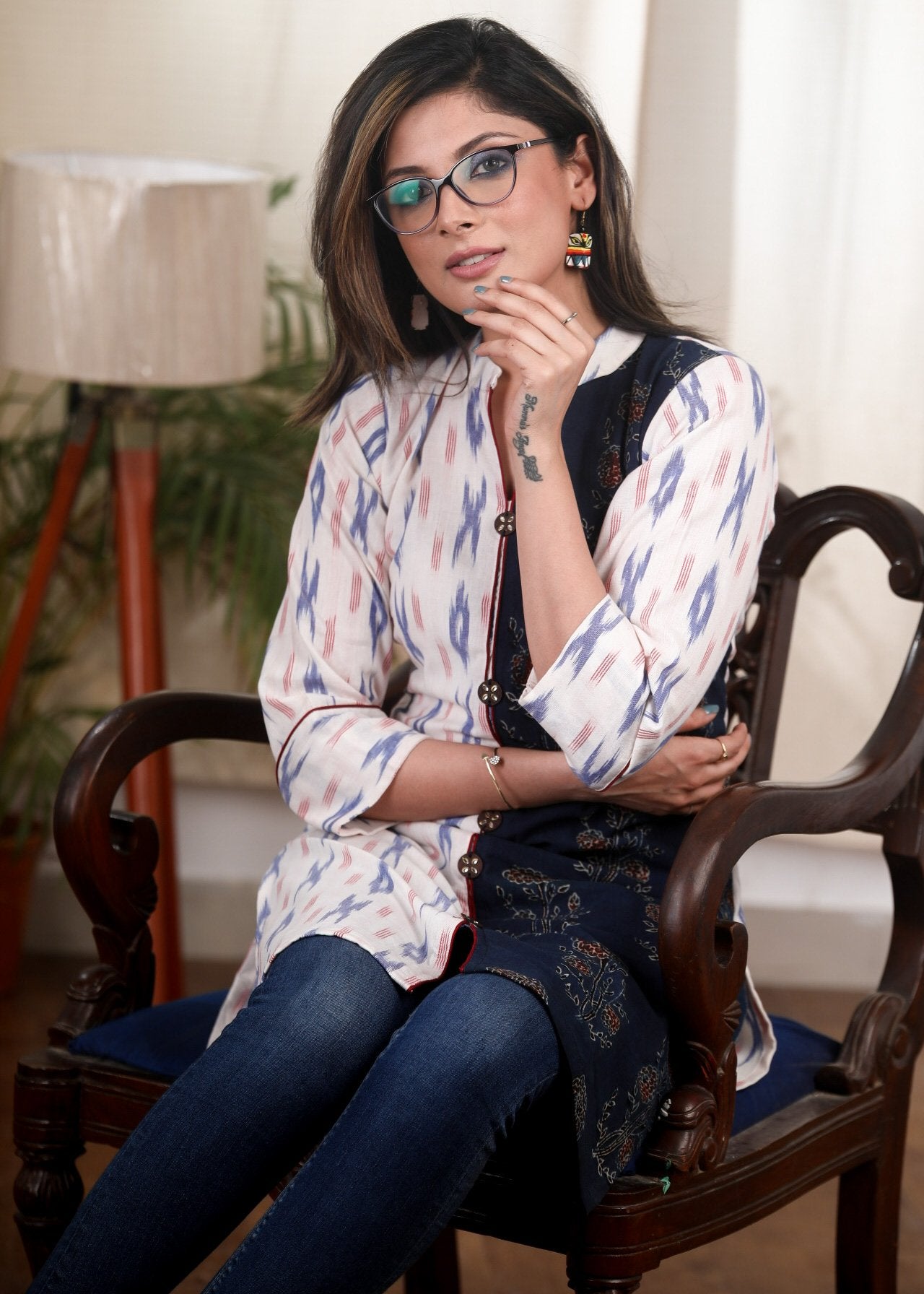 Exclusive Ikat & Ajrakh combination cotton tunic