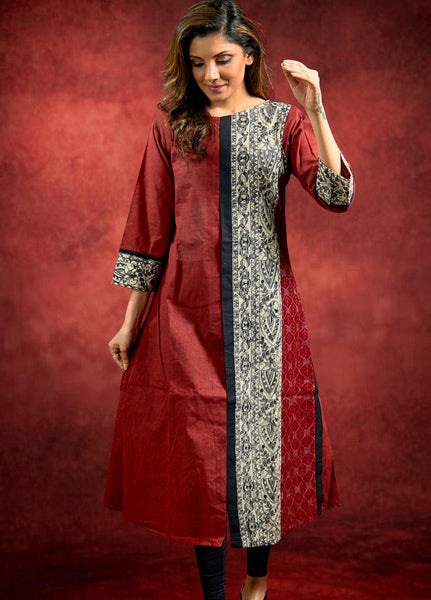 Handloom Cotton Kurta with Madhubani  and Ikkat Combination