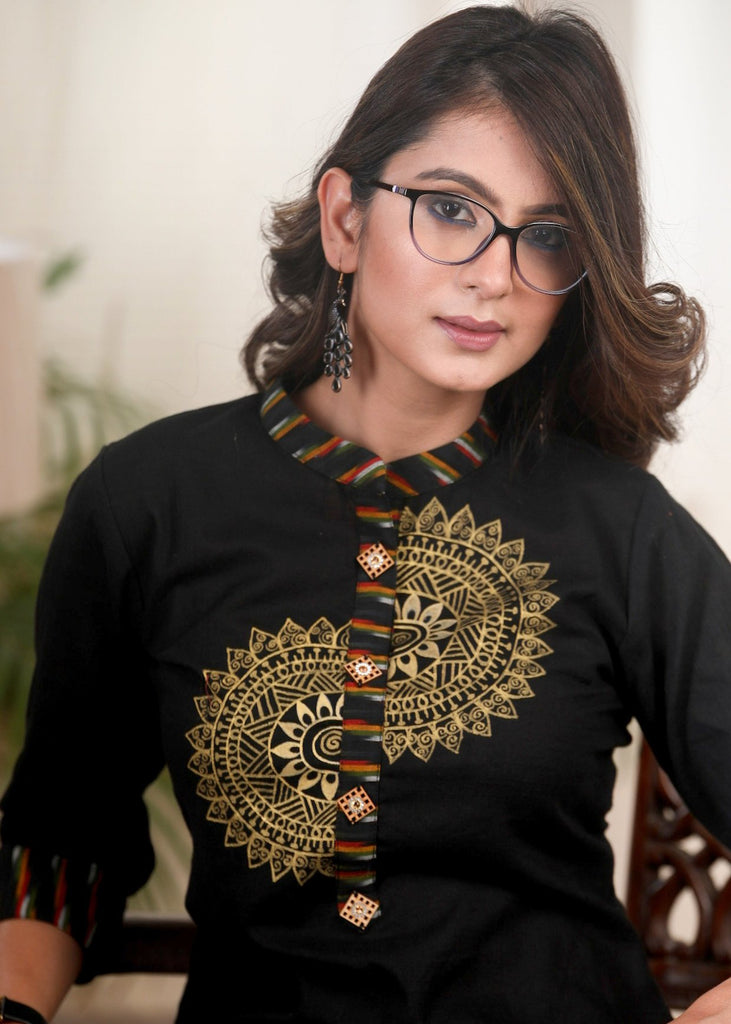 Exclusive black hand painted cotton tunic