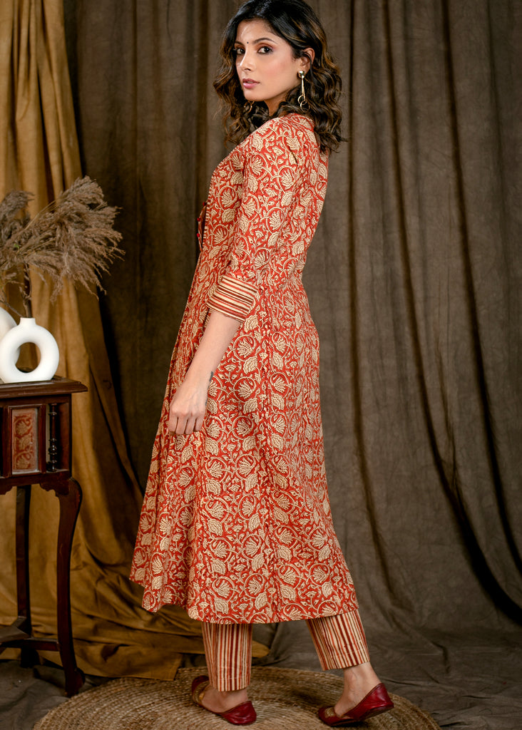 Smart A-Line Cotton Pin-tuck Kurta with Striped Yoke - Matching Pant Optional
