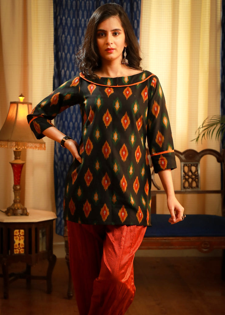 The evergreen elegant ikat pure cotton top wear