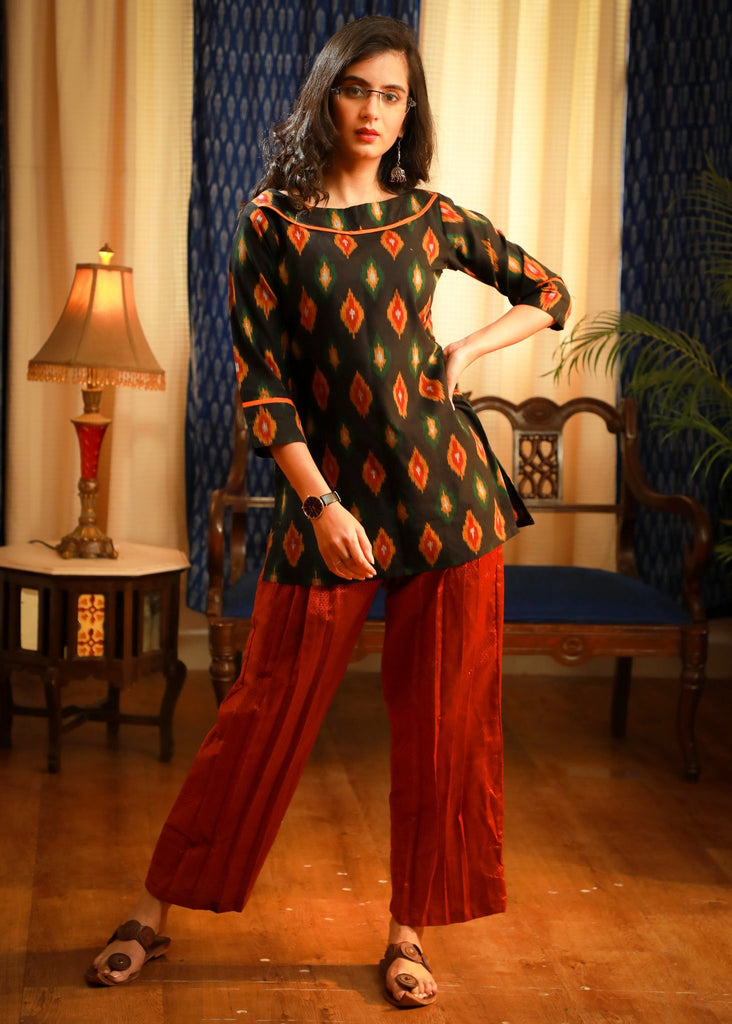 The evergreen elegant ikat pure cotton top wear