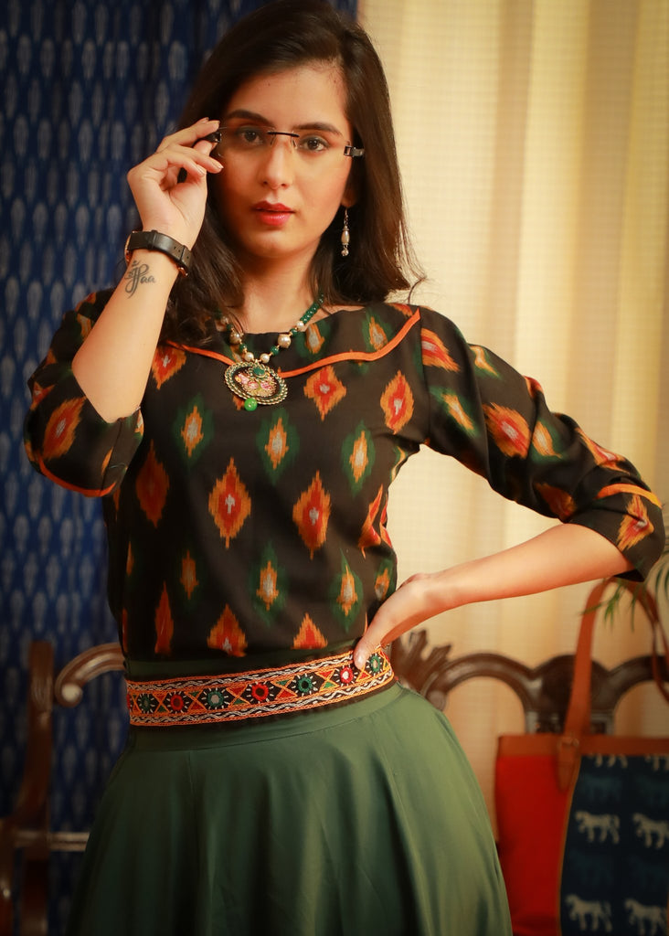 The evergreen elegant ikat pure cotton top wear