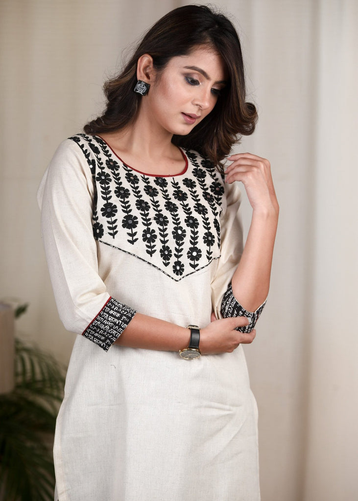 Mirror embroidered off-white cotton flex tunic