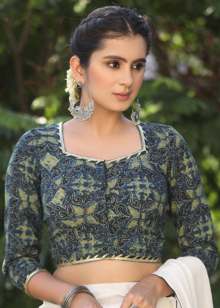 Classy Ajrakh Blouse with Highlighted with Gota Patti Lace
