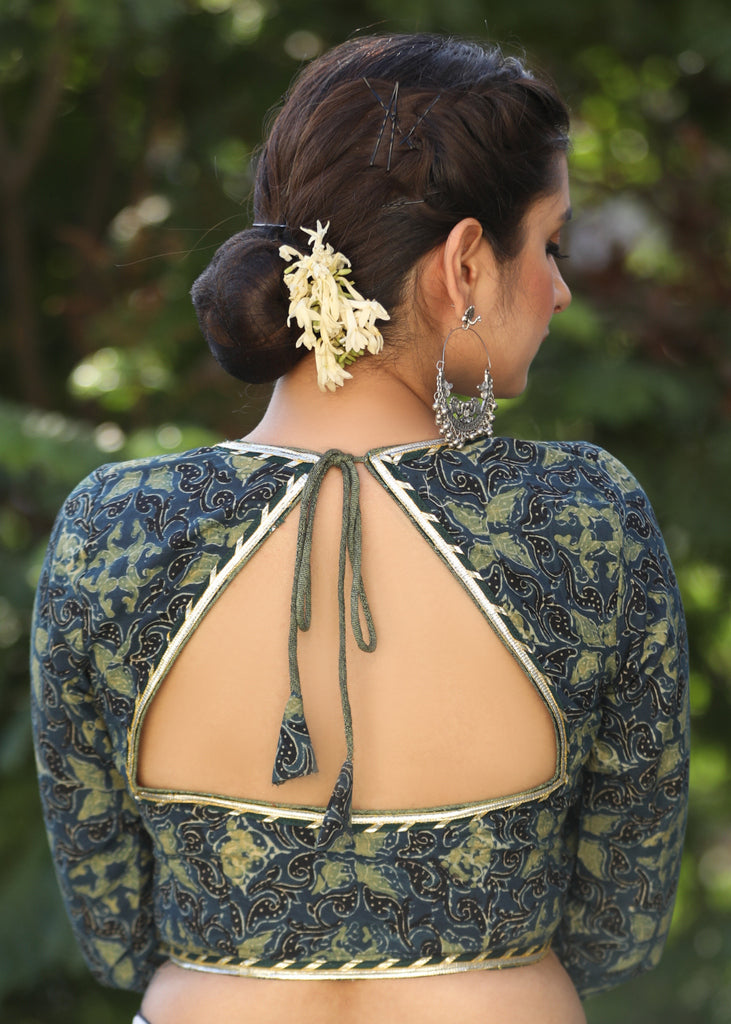 Classy Ajrakh Blouse with Highlighted with Gota Patti Lace