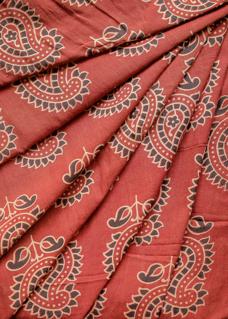 Light Maroon Paisley Block Printed Ajrakh Cotton Fabric