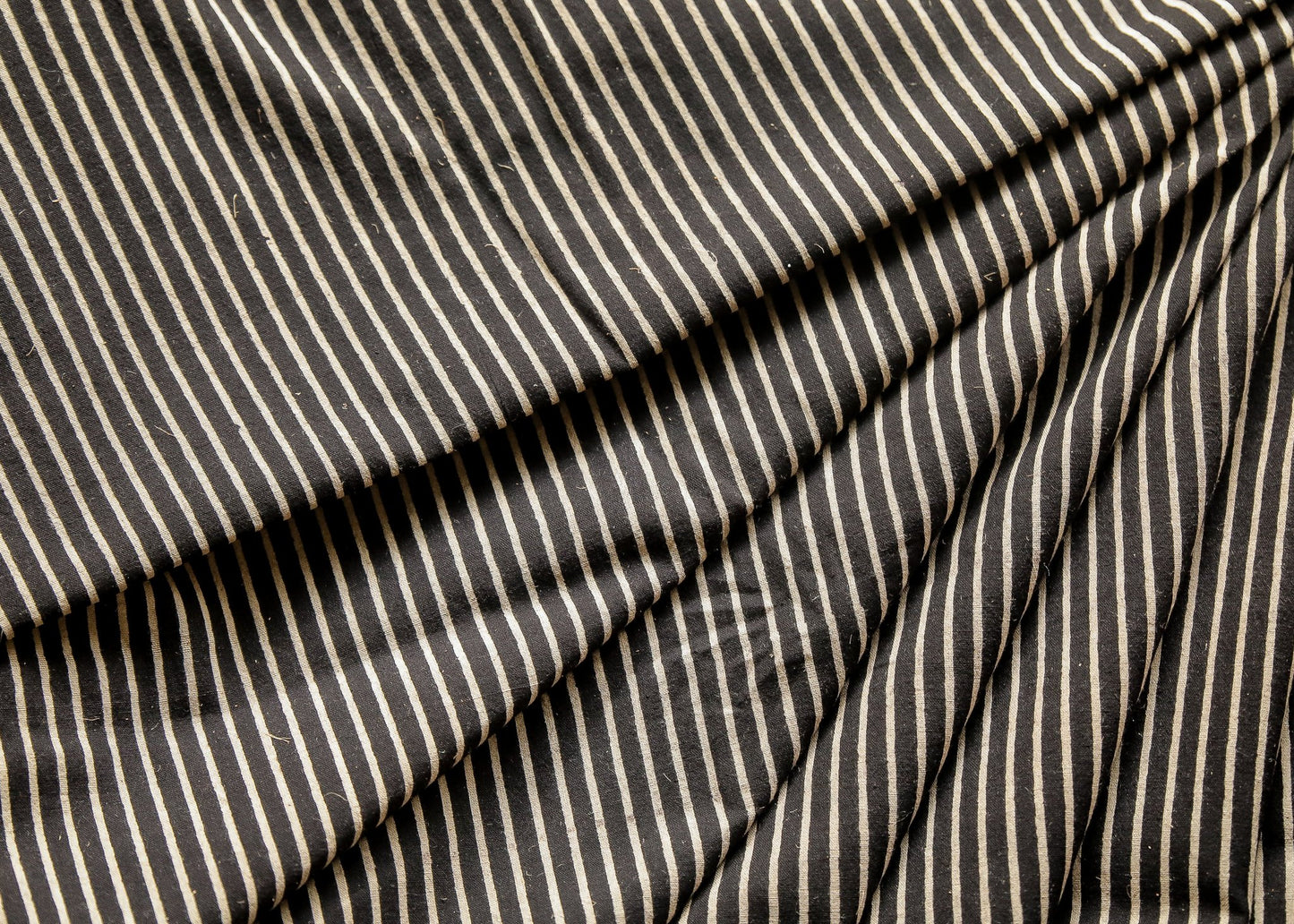 Black Striped Block Printed Ajrakh Cotton Fabric