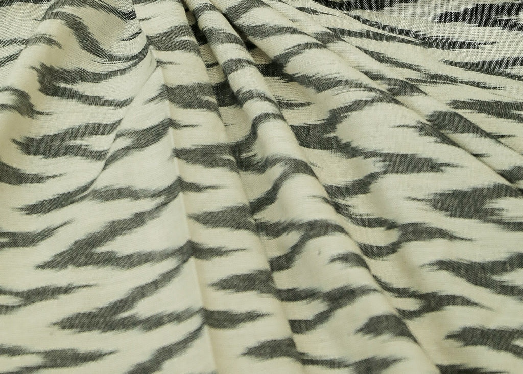 Pure Cotton Ikat Fabric with Black on White Zig Zag design