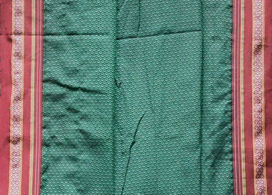 Beautiful Intricate Green Khun Fabric with contrast border and subtle Sheen