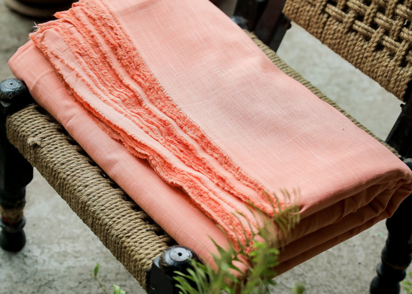 Plain Peach Colour Pure Cotton Slub Fabric