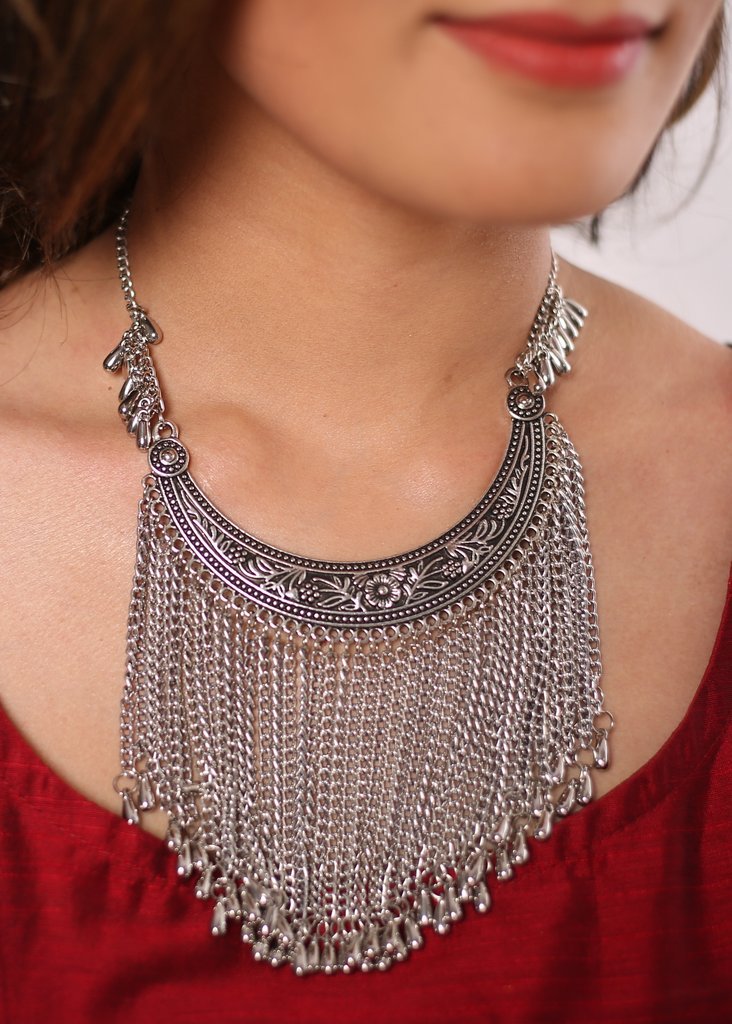 German Silver moon shape heavy neckpiece - Sujatra