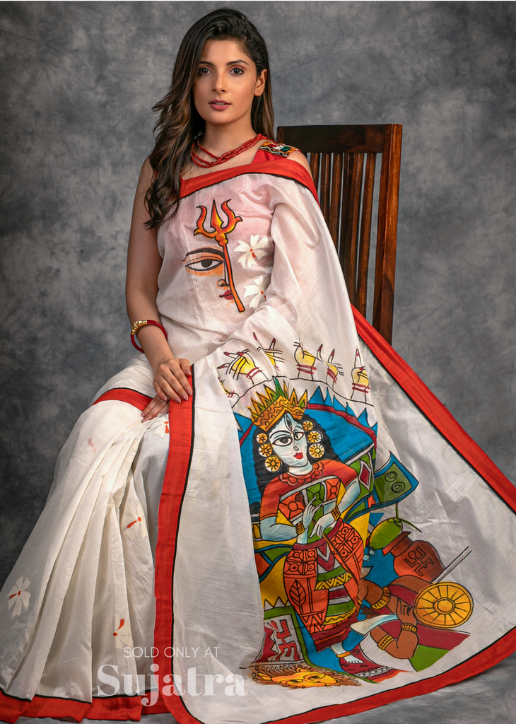 Abstract hand painted chanderi saree