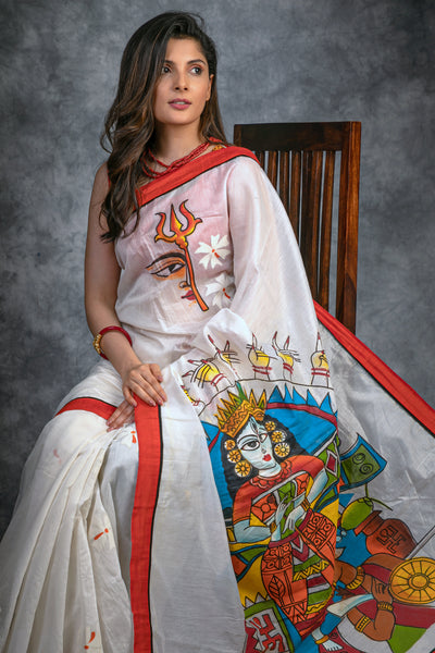 Abstract hand painted chanderi saree