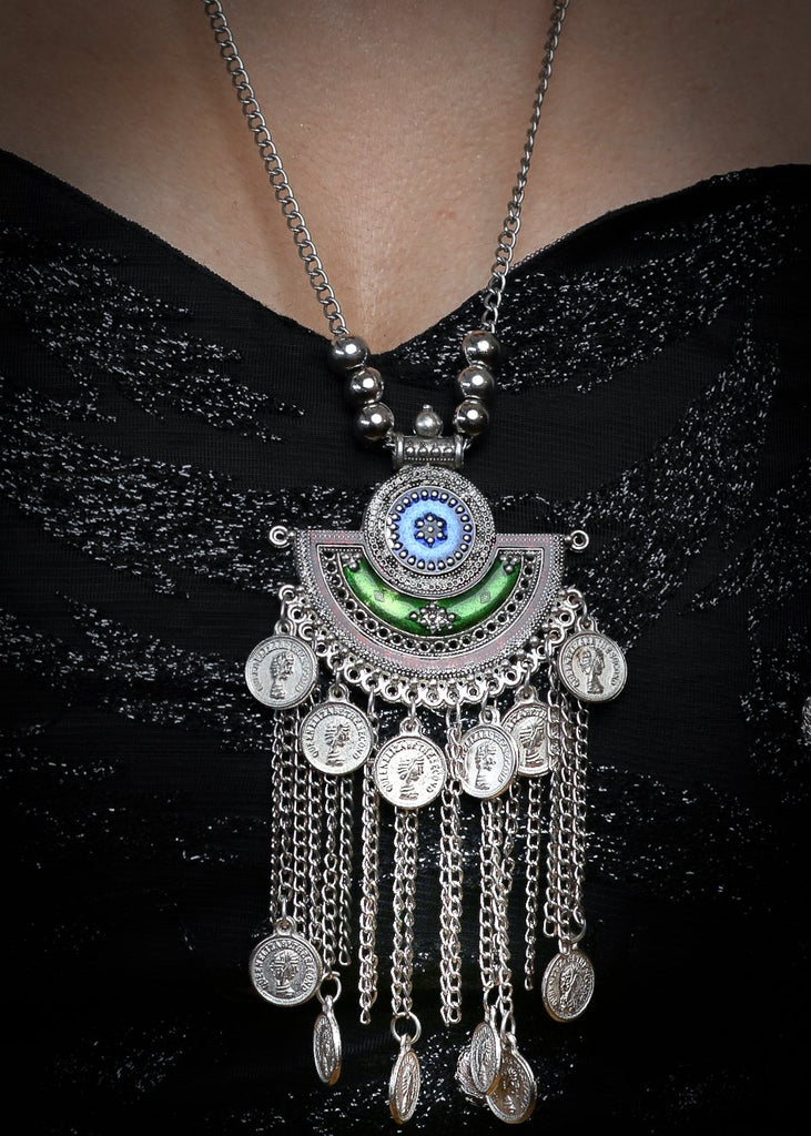 Oxidised coin work pendant neckpiece