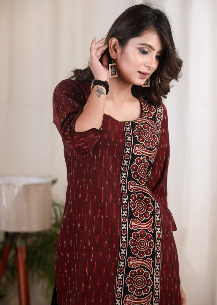 Exclusive cotton Ikat with Ajrakh panel tunic