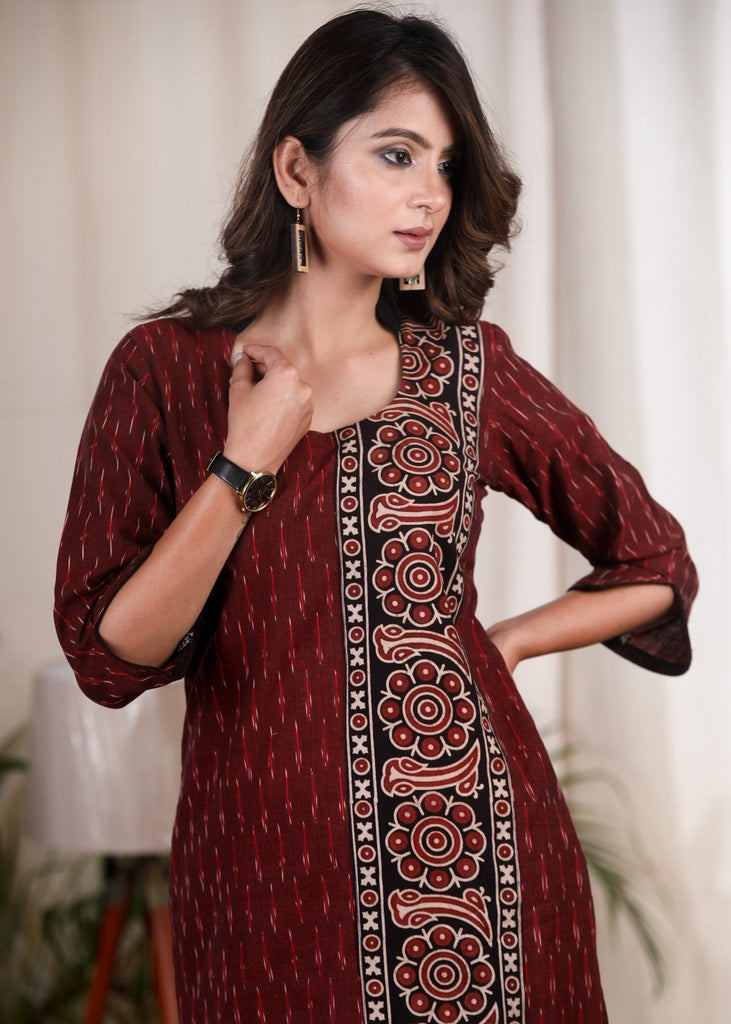 Exclusive cotton Ikat with Ajrakh panel tunic