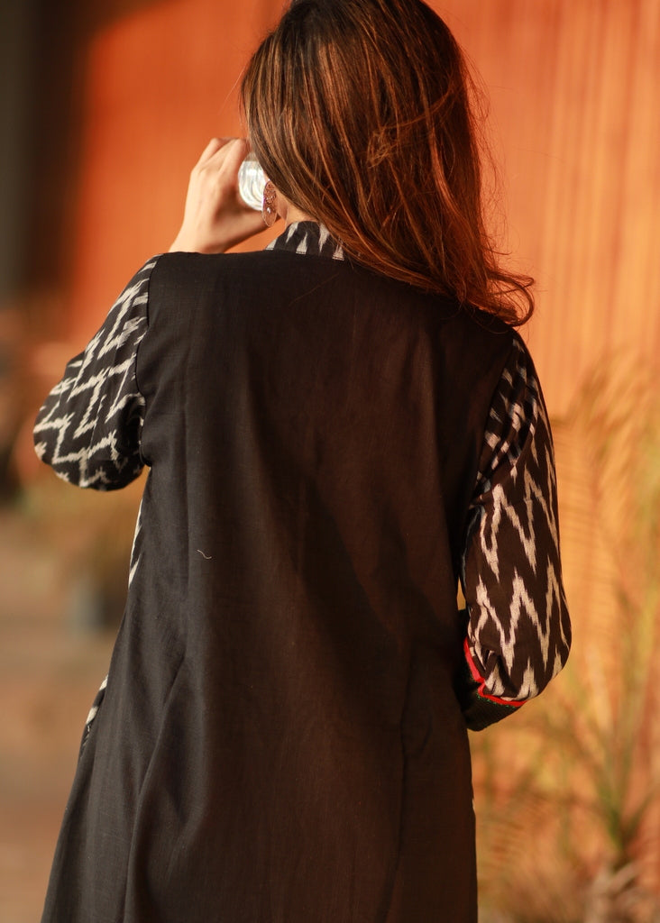 A-line Cotton Ikat Kurti with contrasting Khun yoke