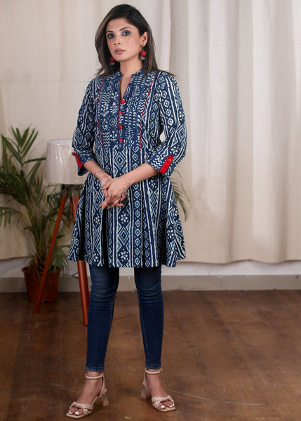 Exclusive Indigo combination cotton tunic