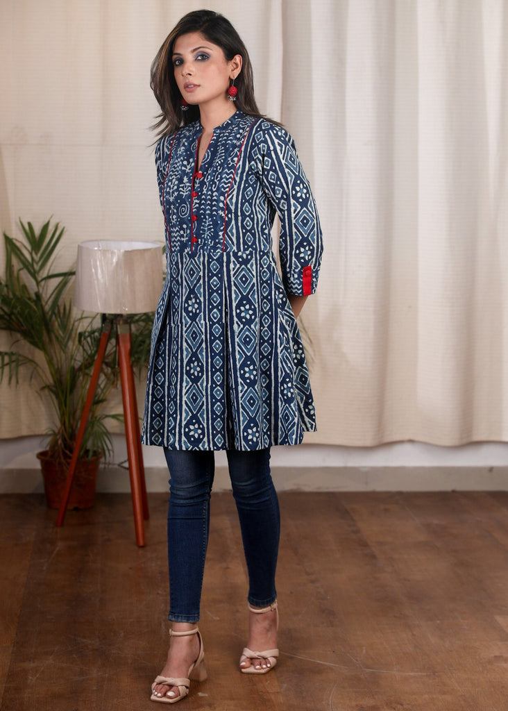 Exclusive Indigo combination cotton tunic
