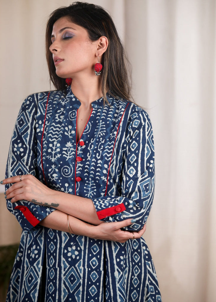 Exclusive Indigo combination cotton tunic