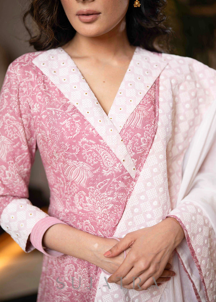 Trendy Baby Pink Rayon Printed Flared Kurta - Chiffon Dupatta Optional