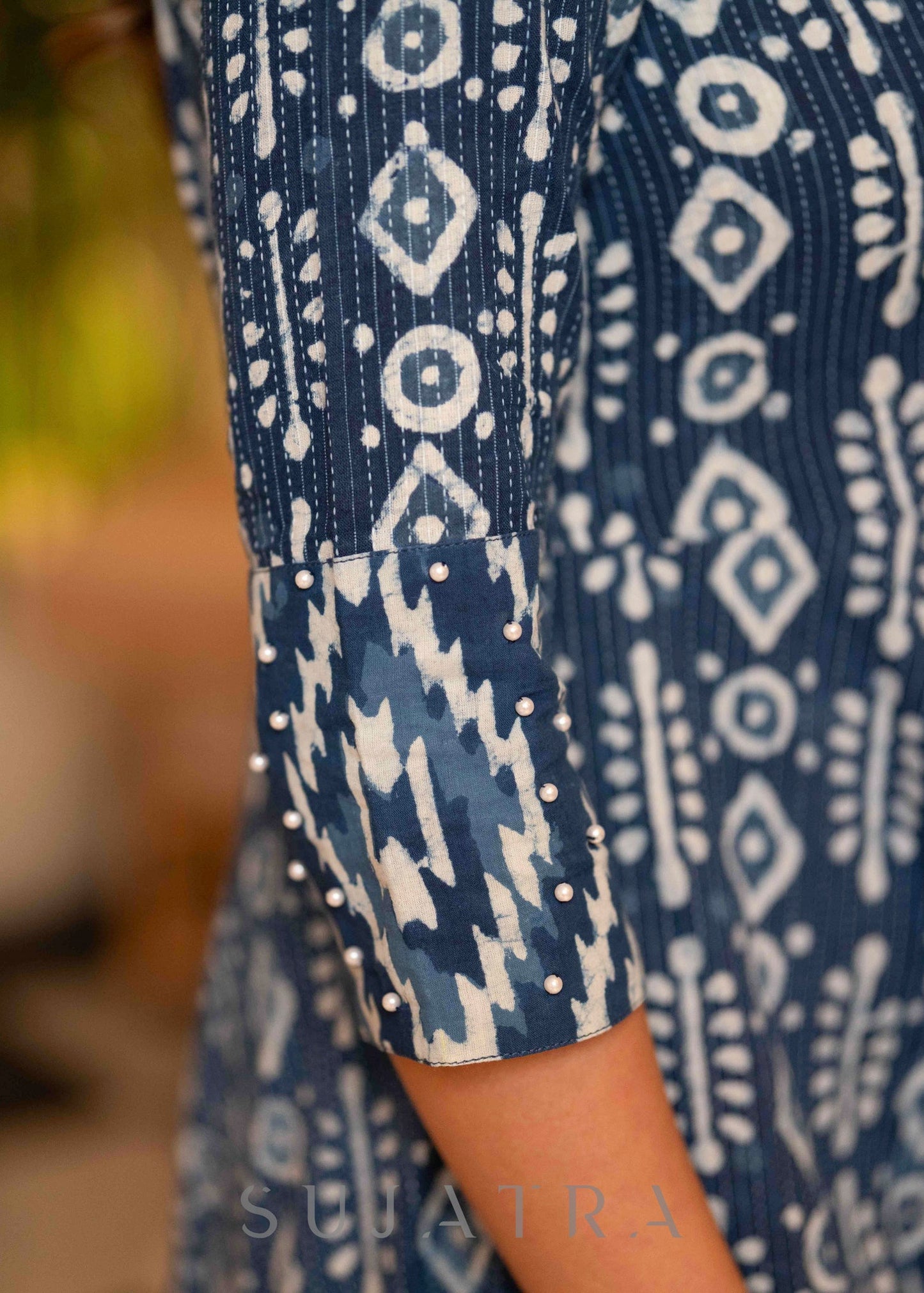 Elegant Indigo Combination Flared Kurta - Pant Optional