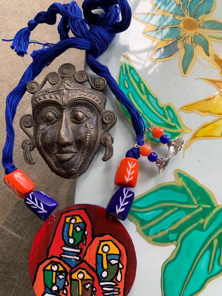 Exclusive hand painted ethnic modern necklace art