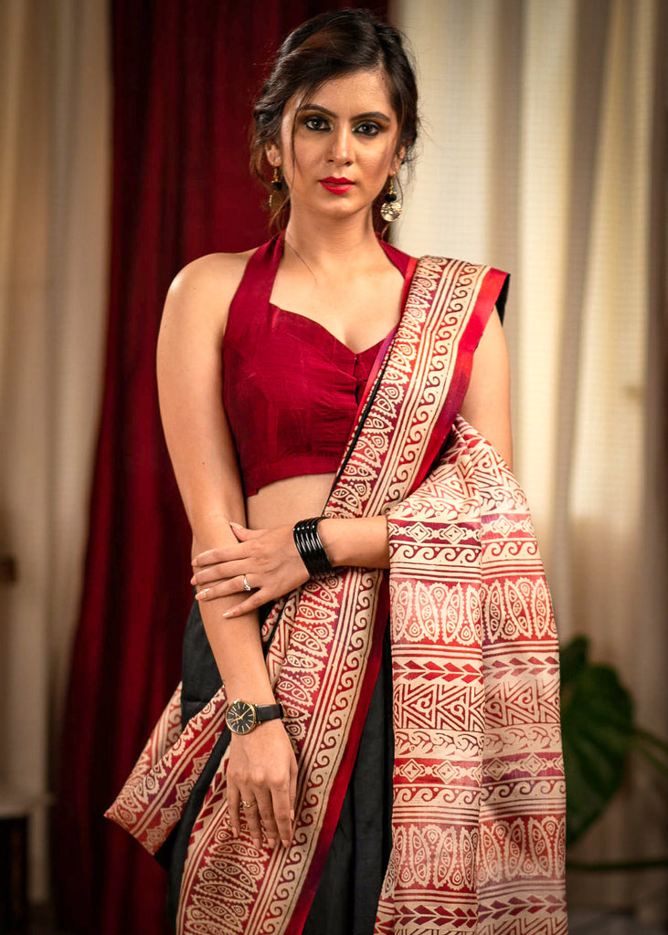 Black pure silk Bishnupuri saree with exclusive designer motifs