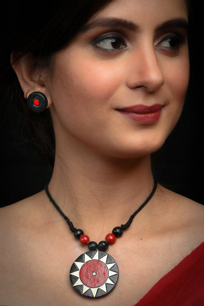 Red & Black terracotta neck piece with earrings