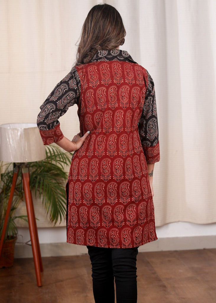 Maroon & black paisley combination Ajrakh cotton tunic