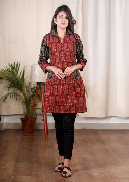 Maroon & black paisley combination Ajrakh cotton tunic